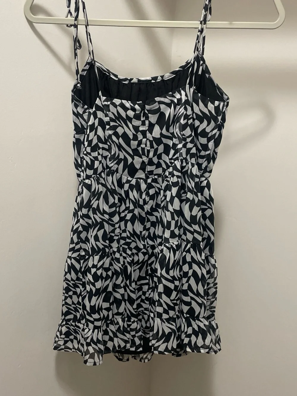 Black & White Patterned Tie-Shoulder Mini Dress